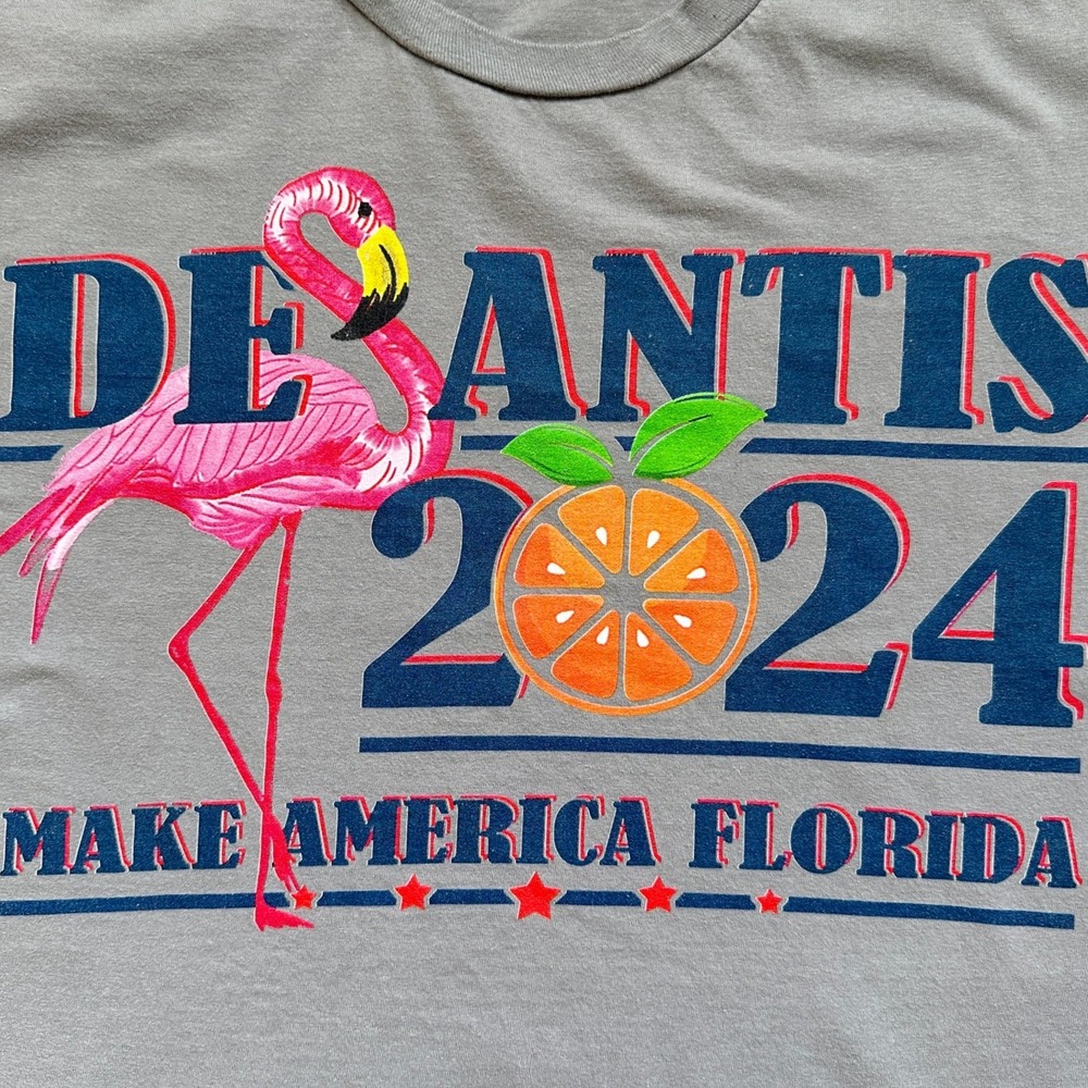 Port & Company DeSantis 2024 Make America Florida Graphic T-Shirt Gray Large